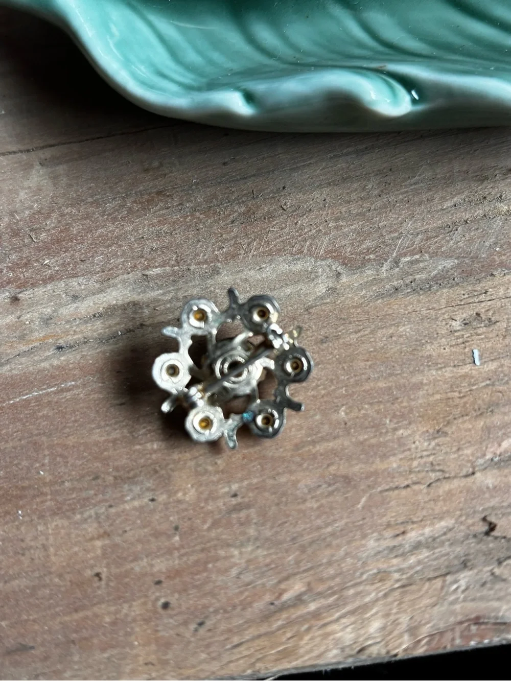 Vintage Blue-Green Crystal Floral Brooch - Vintage